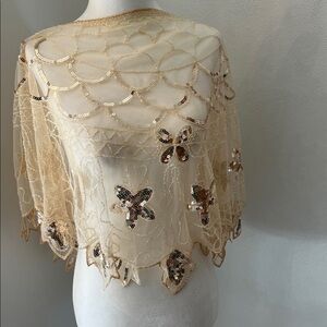 Beaded Sheer Scallop Capelet in Champagne